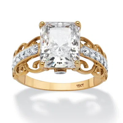 Palm Beach Jewelry 3.94 Tcw Emerald-cut Cubic Zirconia Scroll Ring In 10k Gold In White