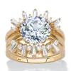 Palm Beach Jewelry 4 Cttw. Round Cubic Zirconia Gold-plated Silver 3-piece Crown Bridal Ring Set