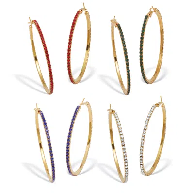 Palm Beach Jewelry 4 Pair Colorful Crystal Goldtone Hoop Earrings, 2 3/10 Inches
