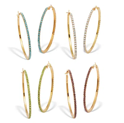 Palm Beach Jewelry 4-pair Multi-color Oversized Crystal Hoop Earrings, 2 3/10 Inches