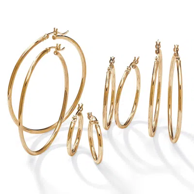 Palm Beach Jewelry 4-pair Set Gold-plated Sterling Silver Polished Hoop Earrings In Yellow