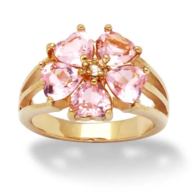 Palm Beach Jewelry 4 Tcw Heart-shaped Pink Cubic Zirconia Gold-plated Flower-shaped Ring