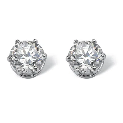 Palm Beach Jewelry 4 Tcw Round Cubic Zirconia Stud Earrings In Platinum-plated Sterling Silver In White