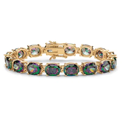 Palm Beach Jewelry 40.64 Tcw Oval Dark Mystic Cubic Zirconia Gold-plated Tennis Bracelet 7.25"