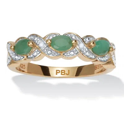 Palm Beach Jewelry .41 Tcw Oval Genuine Emerald Diamond Accent 18k Gold-plated Sterling Silver Ring In Green