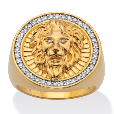 Palm Beach Jewelry .41 Tcw White Cz Lion Head Ring 14k Gold-plated In Yellow