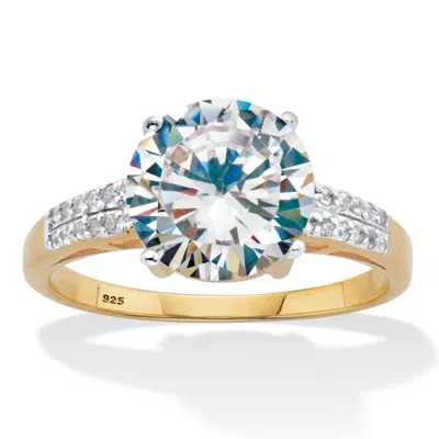 Palm Beach Jewelry 4.10 Cttw. Round-cut Cz Two-tone Gold-plated Sterling Silver Engagement Ring In White