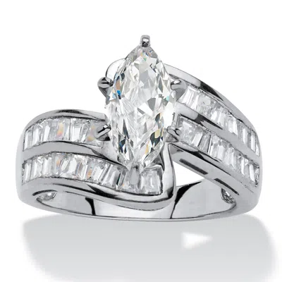 Palm Beach Jewelry 4.10 Tcw Cubic Zirconia Engagement Ring In Platinum-plated Sterling Silver In White
