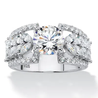 Palm Beach Jewelry 4.12 Tcw Cz Platinum-plated Silver Leaf Ring In White