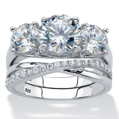 Palm Beach Jewelry 4.15 Tcw Cz Platinum-plated Silver Bridal Ring Set In White