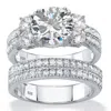 Palm Beach Jewelry 4.18 Cttw 2-piece Platinum-plated Silver Cubic Zirconia Wedding Ring Set In White