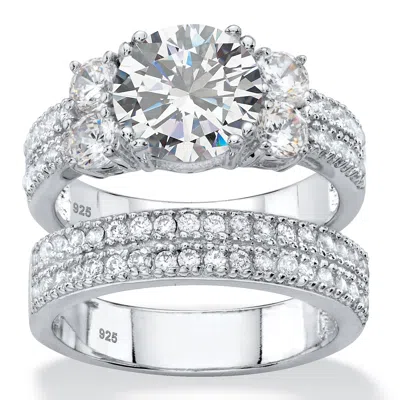 Palm Beach Jewelry 4.18 Cttw 2-piece Platinum-plated Silver Cubic Zirconia Wedding Ring Set In White