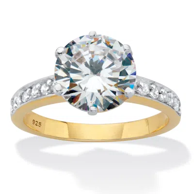 Palm Beach Jewelry 4.18 Cttw. Round-cut Cz Two-tone Gold-plated Sterling Silver Engagement Ring In White