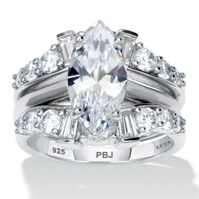 Palm Beach Jewelry 4.19 Tcw Marquise Cz Platinum-plated Bridal Set In White