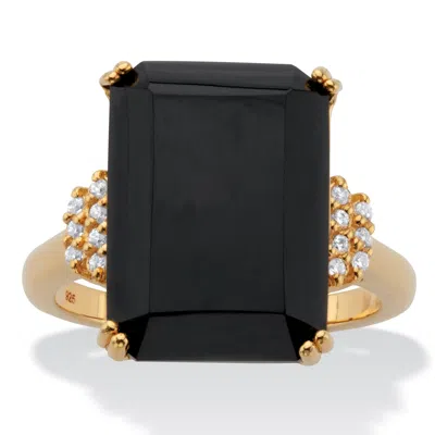 Palm Beach Jewelry .42 Cttw. Emerald Cut Black Onyx And White Topaz 18k Gold-plated Silver Ring