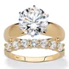Palm Beach Jewelry 4.20 Cttw. 2-piece Round Cubic Zirconia Solid 10k Yellow Gold Wedding Ring Set In White