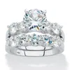 Palm Beach Jewelry 4.25 Cttw. Round Cubic Zirconia Platinum-plated Silver 2-piece Bridal Ring Set In White