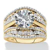 Palm Beach Jewelry 4.26 Cttw. Cubic Zirconia 18k Gold-plated Silver Multi-row Bridal Ring Set In White