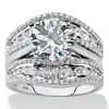 Palm Beach Jewelry 4.26 Cttw. Platinum-plated Silver Cubic Zirconia 2-piece Jacket Wedding Ring Set In White