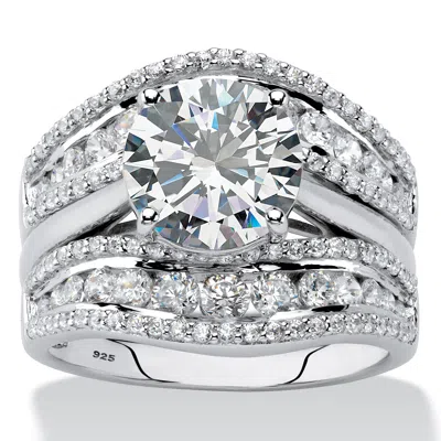 Palm Beach Jewelry 4.26 Cttw. Platinum-plated Silver Cubic Zirconia 2-piece Jacket Wedding Ring Set In White