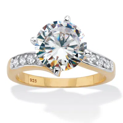 Palm Beach Jewelry 4.26 Cttw. Round Cubic Zirconia Two-tone Gold-plated Silver Engagement Ring In White