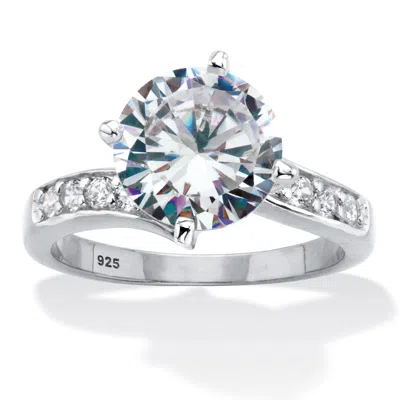 Palm Beach Jewelry 4.26 Cttw. Round Cut Cubic Zirconia Platinum Over Silver Engagement Ring In White