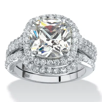 Palm Beach Jewelry 4.27 Tcw Cz 3-pc. Bridal Ring Set In Platinum-plated Sterling Silver In White