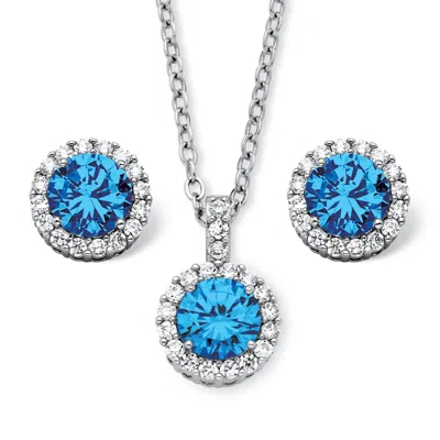 Palm Beach Jewelry 4.30 Tcw Birthstone Cz Silvertone Jewelry Set In Blue