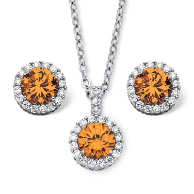 Palm Beach Jewelry 4.30 Tcw Birthstone Cz Silvertone Jewelry Set In Orange