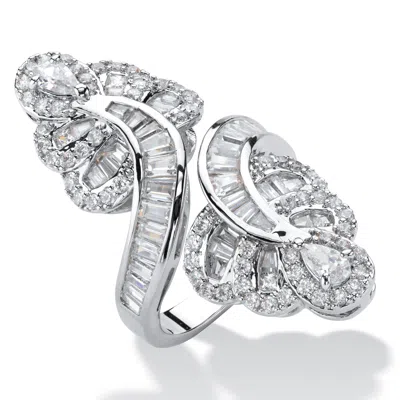 Palm Beach Jewelry 4.32 Tcw Cz Platinum-plated Bypass Ring In White