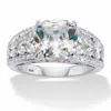 Palm Beach Jewelry 4.35 Cttw. Cushion-cut Cubic Zirconia Platinum-plated Silver Engagement Ring