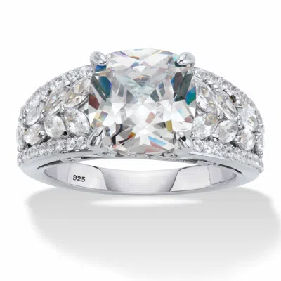 Palm Beach Jewelry 4.35 Cttw. Cushion-cut Cubic Zirconia Platinum-plated Silver Engagement Ring In White
