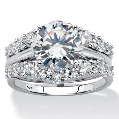 Palm Beach Jewelry 4.40 Tcw Cz Platinum/silver Jacket Bridal Ring Set In White