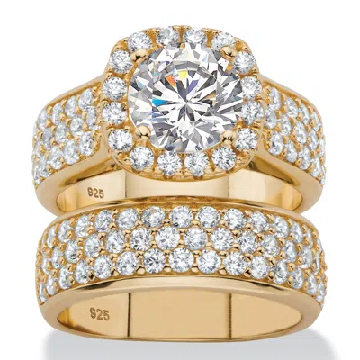 Palm Beach Jewelry 4.43 Tcw Cubic Zirconia 14k Gold-plated Silver 2-piece Halo Bridal Ring Set In White