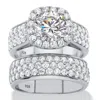 Palm Beach Jewelry 4.43 Tcw Cubic Zirconia Platinum-plated Silver 2-piece Halo Bridal Ring Set In White