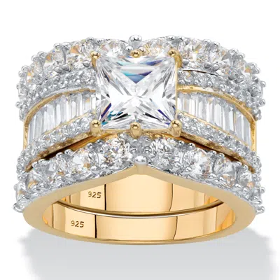 Palm Beach Jewelry 4.48 Cttw. 3-pc.14k Yellow Gold-plated Silver Cubic Zirconia Bridal Ring Set In White