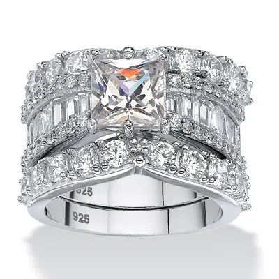 Palm Beach Jewelry 4.48 Tcw Cubic Zirconia Platinum-plated Sterling Silver 3-piece Bridal Ring Set In White
