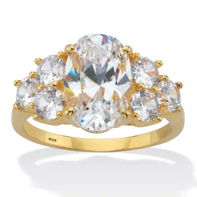 Palm Beach Jewelry 4.49 Cttw. Oval-cut Cubic Zirconia 14k Gold Plated Silver Engagement Ring In White