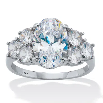 Palm Beach Jewelry 4.49 Cttw. Oval-cut Cubic Zirconia Platinum Plated Silver Engagement Ring In White