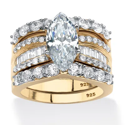 Palm Beach Jewelry 4.56 Tcw Cz 3-pc. Bridal Set Gold-plated Sterling Silver In White