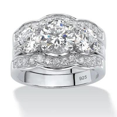 Palm Beach Jewelry 4.59 Tcw Round Cubic Zirconia 3-pc. Bridal Set In .925 Sterling Silver In White