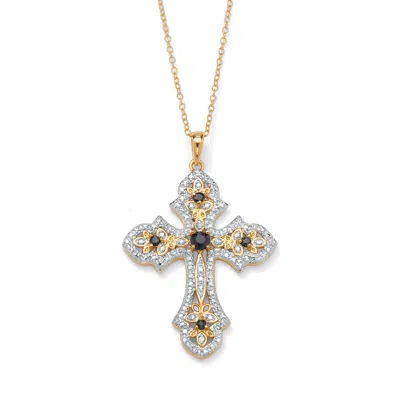 Palm Beach Jewelry .46 Tcw Genuine Sapphire Diamond Accent 18k Gold-plated Silver Cross Necklace In Blue