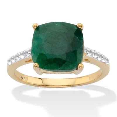 Palm Beach Jewelry 4.60 Cttw. Green Emerald & White Topaz Two-tone Gold-plated Sterling Silver Ring