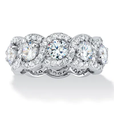 Palm Beach Jewelry 4.60 Tcw Cubic Zirconia Halo Crossover Platinum-plated Silver Eternity Ring In White