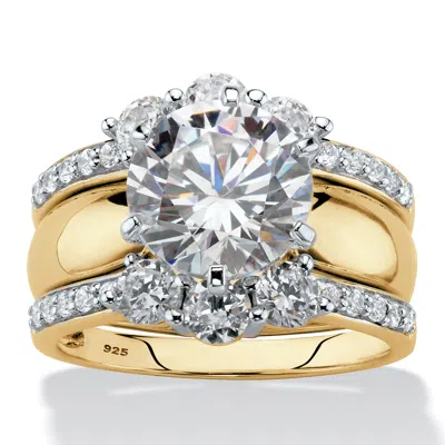 Palm Beach Jewelry 4.66 Cttw. Gold-plated Silver Cubic Zirconia 2-piece Jacket Wedding Ring Set In White