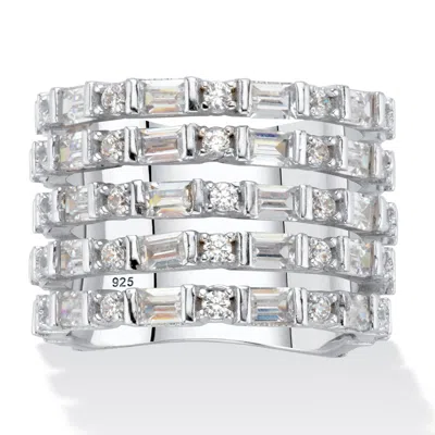 Palm Beach Jewelry 4.70 Cttw. Cubic Zirconia Platinum-plated Silver Multi-row Cocktail Ring In White