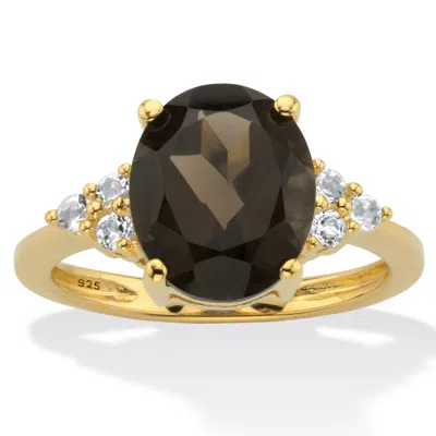 Palm Beach Jewelry 4.74 Tcw Smoky Topaz 14k Gold-plated Silver Ring In Yellow