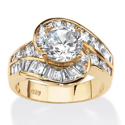Palm Beach Jewelry 4.79 Tcw Round Cubic Zirconia Bypass Ring In 14k Gold-plated Sterling Silver In White