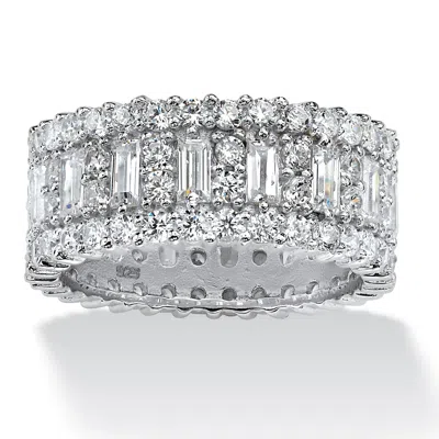 Palm Beach Jewelry 4.80 Tcw Baguette Cz Eternity Band In Platinum-plated Sterling Silver In White