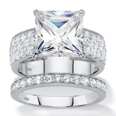 Palm Beach Jewelry 4.80 Tcw Cubic Zirconia Platinum-plated Sterling Silver 2-piece Bridal Ring Set In White
